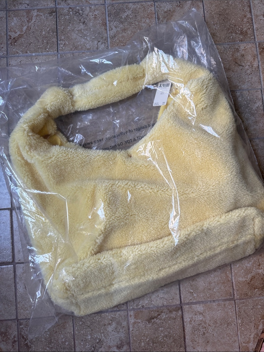 Anthropologie Love Knot Slouchy Bag & Zipper Pouch Sherpa Fleece Lemon Yellow - Picture 2 of 12